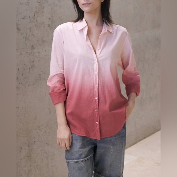 Xirena / Beau Ombre Cotton Poplin Button Up shirt horizon ombré red pink small s - Picture 6 of 10